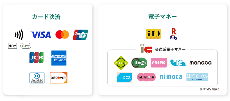 使用可能なキャッシュレス決済一覧